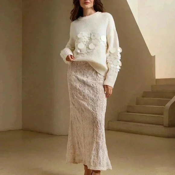 Apricot Casual Women's Handmade Beaded & Sequined Delicate Pullover Sweater - Picture 7 of 7